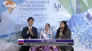 2017 Jr Worlds Ladie winner interview Alina ZAGITOVA [upl. by Arihsan899]