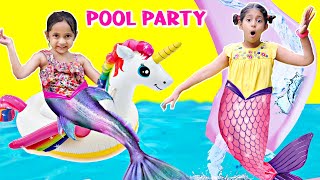 Kids SUMMER POOL Party with Inflatable Toys  ToyStars [upl. by Giavani]