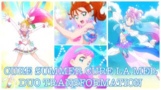 TropicalRouge PreCure  Cure Summer and Cure La Mer Duo Transformation 🌈💙 FANMADE [upl. by Westerfield]