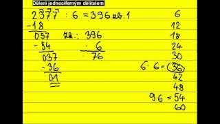 Písemné dělení jednociferným dělitelem  2377  6 [upl. by Sachs]