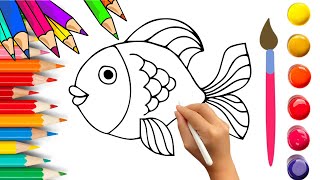 How To Draw cute fish Drawing Painting amp Coloring For Kids and Toddlers🌈🎨 [upl. by Eemla]