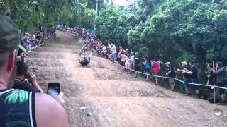 spectator crash dh uci world cup cairns slow motion [upl. by Schoenburg]