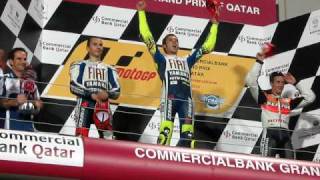 2010 Qatar MotoGP Podium  Rossi Lorenzo Dovisioso [upl. by Divadnhoj]