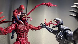 VENOM AND SPIDERMAN VS CARNAGE EPIC STOP MOTION BATTLE [upl. by Ynotna870]