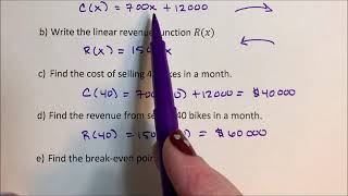 Linear Functions  Cost Revenue Profit [upl. by Masson]