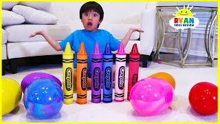 Ryan Learn colors with Giant Crayons and opens huge surprise eggs with toys [upl. by Skiba196]