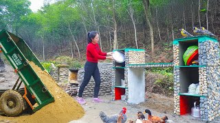 How to Build a Cabinet for Kitchen Utensils Using Brick Cement and Stone  Hồng Vân Daily Life [upl. by Deery]