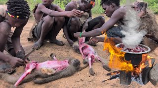 Hadzabe tribe Boys catch up Wild Baboon Monkey for todays Lunch 😋 [upl. by Ehcrop486]