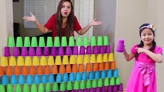 Jannie Builds COLORFUL Cup Wall amp Pretend Play w Ice Cream Toys [upl. by Latsyrd]