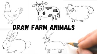 How to draw animals  Follow along drawing for kids  Farm animal drawing [upl. by Tezzil]