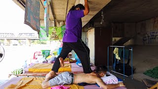 4 Wonderful BACK WALKING Thai Street Massage in Thailand [upl. by Dine]