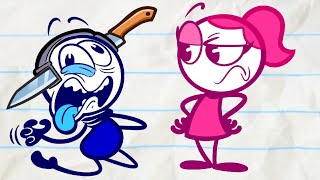 Pencilmate Play Fights With Food  Animated Cartoons Characters Animated Short Films Pencilmation [upl. by Nylanej]