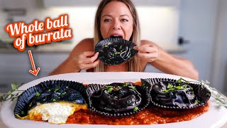 BURRATA CHEESE RAVIOLI 🖤 Fall Pasta MUKBANG  Recipe [upl. by Kcirederf]