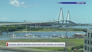 Ravenel Bridge reopens after container ship loses control of its engines [upl. by Auqenes]