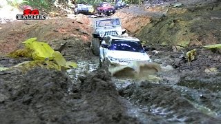 RC Trucks Mud SPA 8 Trucks mudding at Woodcutters Trail  Jeep Axial SCX10 Dodge Ram Tamiya CC01 [upl. by Mairb]