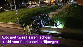 Lachgasgebruiker 20 vlucht voor agent en crasht voor fietstunnel in Nijmegen [upl. by Lettie]