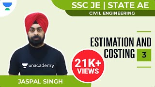 Estimation and Costing  3  SSC JE 2021  STATE AE 2021  Jaspal Singh [upl. by Kinnon]