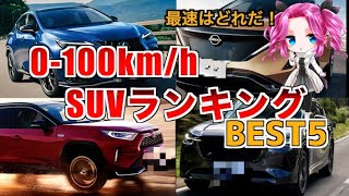 【 最速はどれだ】国産SUV 0100kmh加速ランキングBEST5！ トヨタ？レクサス？EVPHV 四国めたん ゆっくり [upl. by Madancy182]