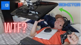 Better than a ceiling mount Bed gaming setup  HUGE monitor arm [upl. by Bratton]