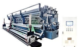 China LIBA model single needle bar shade net warp knitting machine with Slitter machine feeding [upl. by Yromas439]