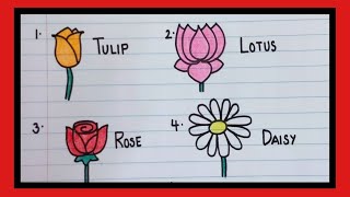 5 flowers drawingdraw and name 5 flowersflowers ke naam aur drawing [upl. by Venditti]