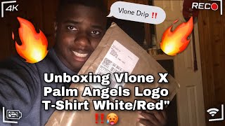 UnBoxing Authentic Vlone X Palm Angels Logo TShirt WhiteRed‼️vlone palmangelsviral [upl. by Solitta]