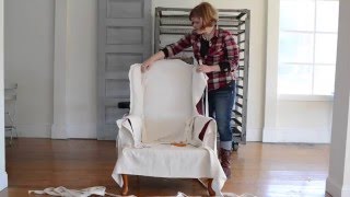 how to make a slipcover  part 4  wings arms seat amp apron [upl. by Fogel]