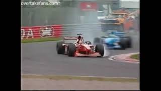 1998 F1 Canadian GP  Jacques Villeneuve fights Fisichella for the lead amp get hit by Esteban Tuero [upl. by Grishilda]