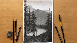 Graphite Pencil Drawing of a Lake  Landscape Drawing [upl. by Gilli]