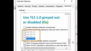 Use TLS 10 11 12 greyed out or disabled Cant select Use SSL TLS Advanced security options [upl. by Anilac412]