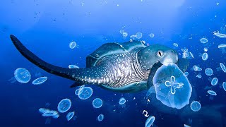 Giant Sea Turtle Eating Jellyfish Alive in the Ocean – Swimming With Leatherback Turtle EP1 [upl. by Ahsekar]