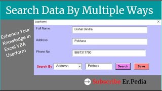 Excel VBA Userform Search and Display  Search Button [upl. by Bluefarb]