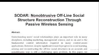 SODAR Nonobtrusive Off Line Social Structure Reconstruction Through Passive Wireless Sensing [upl. by Ameehsat837]