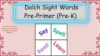 Dolch Sight Words PrePrimer PreKindergarten [upl. by Animor]