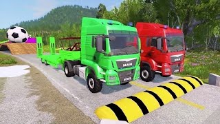 Double Flatbed Trailer Truck Vs Speedbumps Train Vs Cars Beamngdrive In Reverse 252 [upl. by Eluk965]