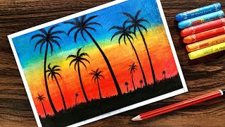 Landscape Drawing for beginners with Oil Pastel Step by Step [upl. by Pierson]