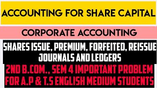 accounting for share capital  issue of shares journals  issue of shares ledgers  bcom  forfeited [upl. by Lamee]