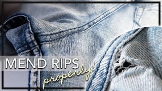 Mend Ripped Jeans PROPERLY How to fix tears in pants patch holes amp repair clothing professionally [upl. by Eelesor]