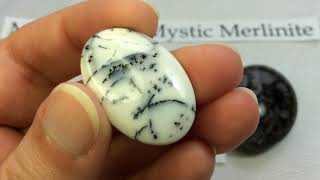 Crystal amp Mineral Education MERLINITE VS MYSTIC MERLINITE Dendritic Opal amp Indigo Gabbro [upl. by Syd]