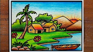 how to draw a Nature scenery drawing with pencil colour  nature scenery easy [upl. by Barclay]