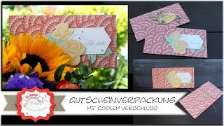 Gutscheinverpackung basteln mit besonderem Verschluss  Stampin´Up  Gutscheinhülle für A4 basteln [upl. by Ennahgiel]