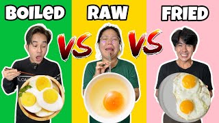 MAKAN TELUR MENTAH GUNA STRAW vs TELUR REBUS GUNA CHOPSTICK vs TELUR GORENG GUNA GARFU [upl. by Henarat]