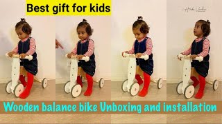 Porteur en bois  blanc vertbaudet  Wooden balance bike Unboxing and installation unboxing bike [upl. by Aronle30]