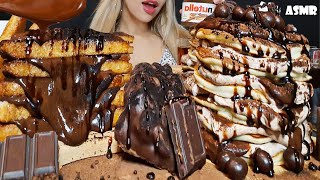 ASMR CHOCOLATE DESSERT NUTELLA TOAST CREPES WITH CHOCOLATE CREAM Eating Sounds Oli ASMR [upl. by Rabin]