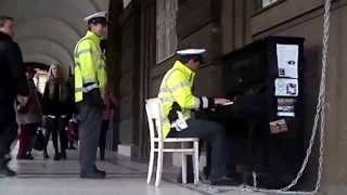 Yiruma  River Flows In You  street piano Prague  song performed by Czech police [upl. by Callas]