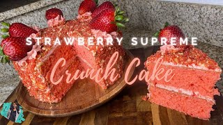 THE EASIEST STRAWBERRY CRUNCH CAKE FULL RECIPE  STEPBYSTEP TUTORIAL  FROSTING amp CRUNCH [upl. by Nordna]