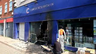 arson attack on cancer research uk charity shop in loughborough [upl. by Horace]