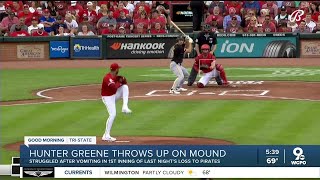 Hunter Greene throws up on the mound during Tuesday game [upl. by Harim719]