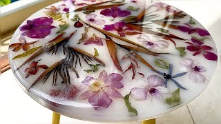 Resin Art Tutorial  Amazing white table made of flowers and epoxy resin [upl. by Ahtram]