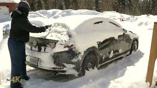 Snowplow Video 58  Person clearing car amp windshield from snow amp ice [upl. by Ainod]